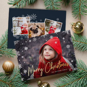 Merry Magic Snowflake Overlay Photo Christmas Foil Holiday Card