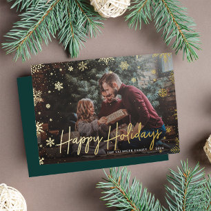 Merry Magic Snowflake Overlay Photo Christmas Foil Holiday Card