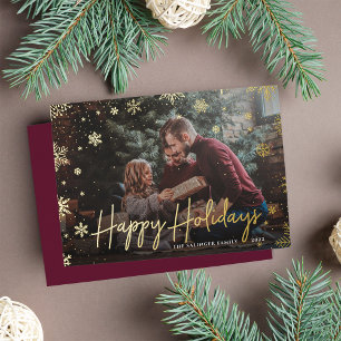 Merry Magic   Snowflake Overlay Photo Christmas Foil Holiday Card
