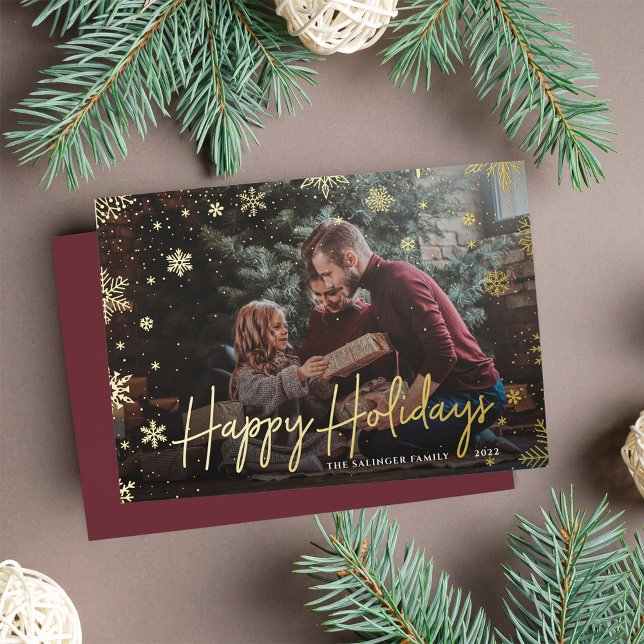 Merry Magic | Snowflake Overlay Photo Christmas Foil Holiday Card (Creator Uploaded)
