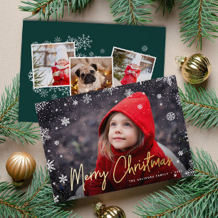 Merry Magic   Snowflake Overlay Photo Christmas Foil Holiday Card