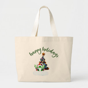 Merry & Magical Christmas with a Dragon Twist Large Tote Bag