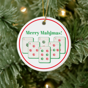 Merry Mahjmas Mahjong Candy Dot Tiles  Ceramic Tree Decoration