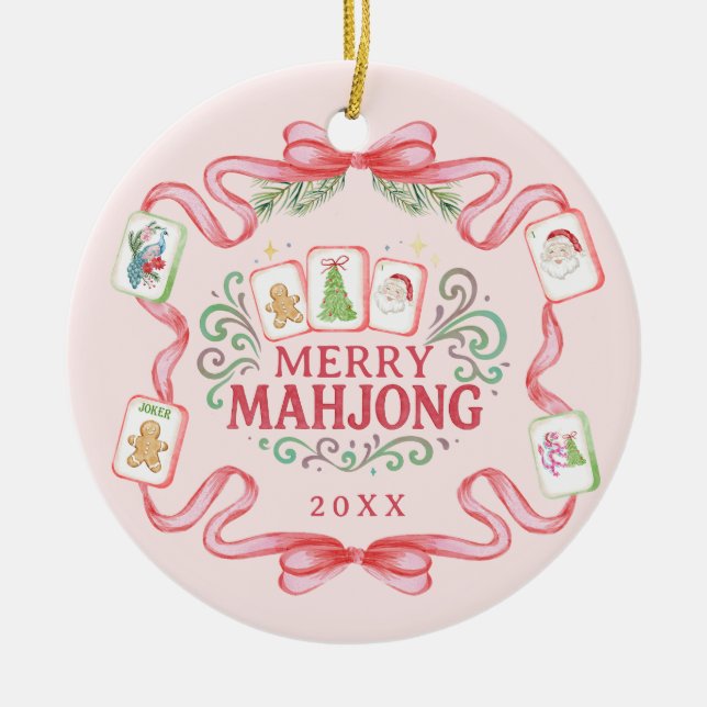 Merry Mahjong | Christmas Ceramic Tree Decoration (Front)
