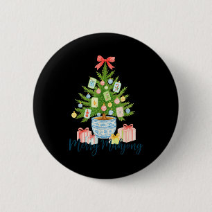 Merry Mahjong Christmas Tree Chinoiserie Holiday 6 Cm Round Badge