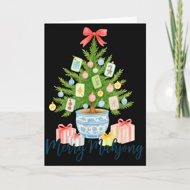 Merry Mahjong Christmas Tree Chinoiserie Holiday  Card (Front)