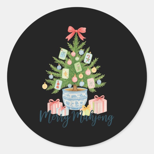 Merry Mahjong Christmas Tree Chinoiserie Holiday  Classic Round Sticker (Front)
