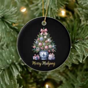 Merry Mahjong Christmas Tree Holiday Vase Xmas Ceramic Tree Decoration