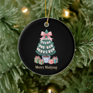 Merry Mahjong Christmas Tree Tiles Gifts Pink Bow Ceramic Tree Decoration