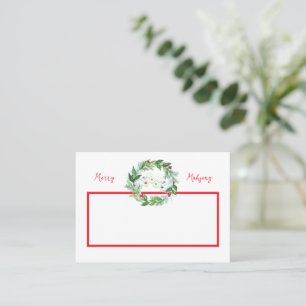 Merry Mahjong Watercolor Christmas Wreath Place Card