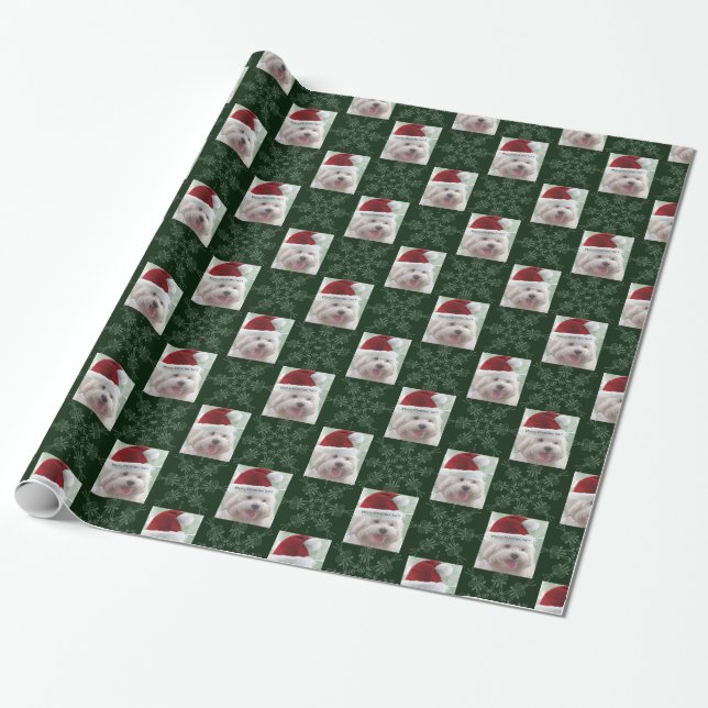 Merry Maltese & Snowflakes Christmas Gift Wrap (Unrolled)