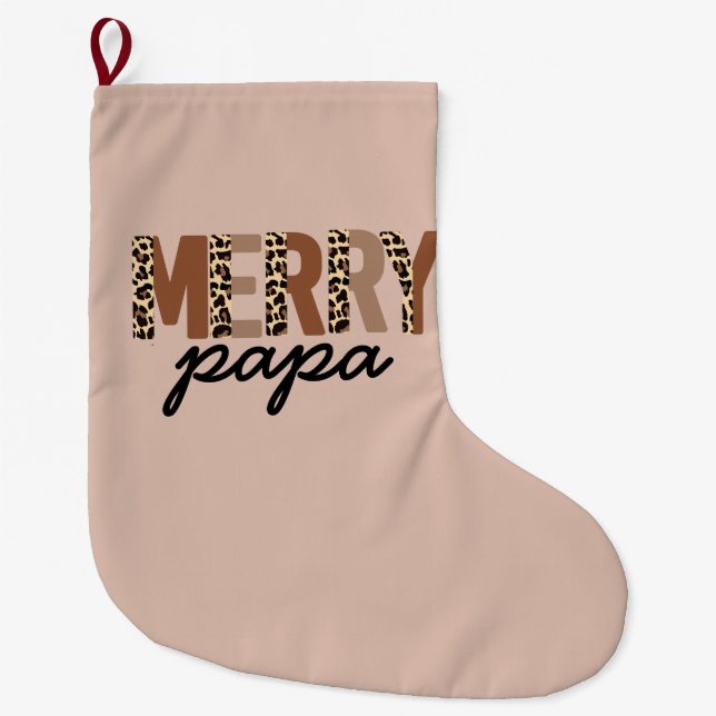 "Merry Mama" Boho Leopard Colour Block Large Christmas Stocking (Front)