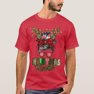 Merry Mama Christmas Messy Bun Ladies Red Plaid Le T-Shirt