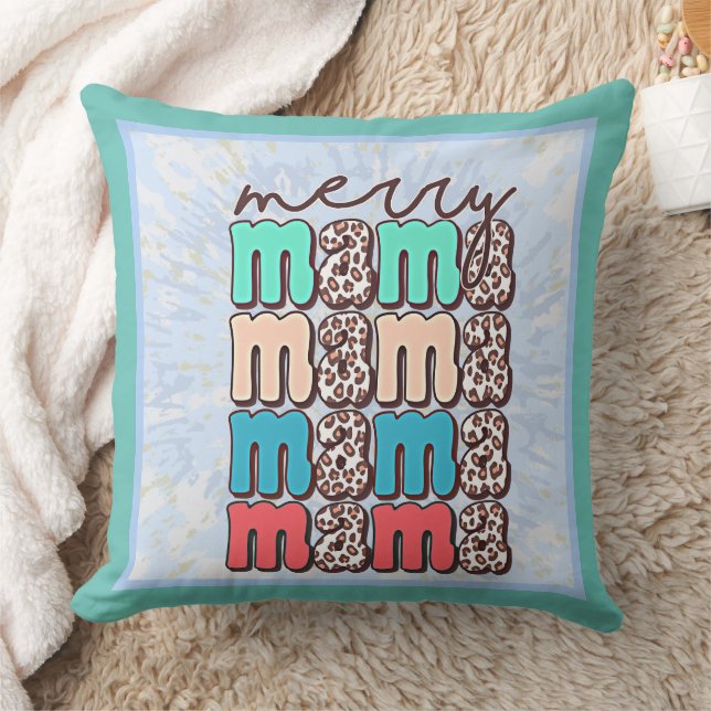 Merry Mama Fun Faux Leopard Mum Retro Throw Pillow (Blanket)