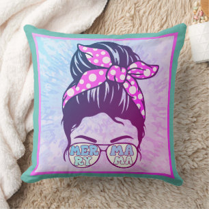 Merry Mama Fun Hair in a Bun Sunglasses Mum Retro  Cushion