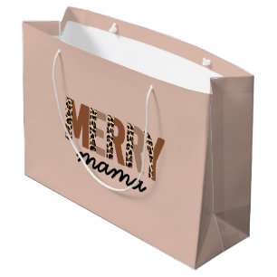 "Merry Mama" Modern Color Block Leopard Boho Large Gift Bag