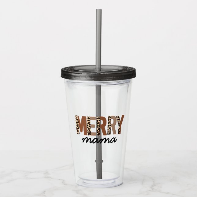 "Merry Mama" Modern Colour Block Leopard Boho Acrylic Tumbler (Front)