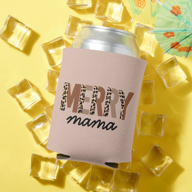 "Merry Mama" Modern Colour Block Leopard Boho Can Cooler (In Situ Summer)