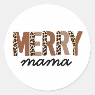 "Merry Mama" Modern Colour Block Leopard Boho Classic Round Sticker