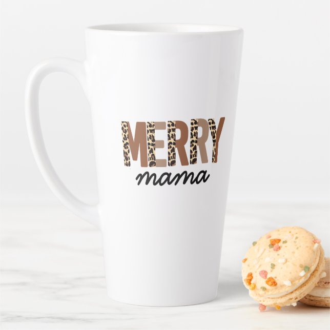 "Merry Mama" Modern Colour Block Leopard Boho Latte Mug (In Situ)