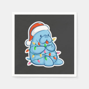 Merry Manatee Christmas Sea Cow Santa Hat Xmas Napkin