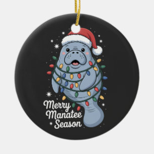 Merry Manatee Season Funny Manatee Sea Cow Mammal Ceramic Tree Decoration