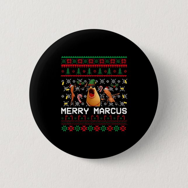 Merry Marcus Ugly Christmas Sweater Funny The Worm 6 Cm Round Badge (Front)