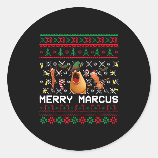 Merry Marcus Ugly Christmas Sweater Funny The Worm Classic Round Sticker (Front)