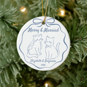 Merry & Married 1st Christmas Photo Hand Drawn Ceramic Tree Decoration