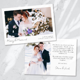 Merry & Married 2 Photo Calligraphy Wedding  Holiday Card
