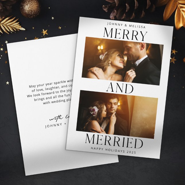 Merry & Married 2 Photo First Christmas Holiday Card (Creator Uploaded)