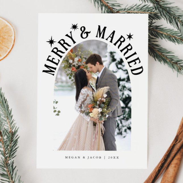 Merry & Married Arch Newlywed Photo White Holiday Card (Creator Uploaded)