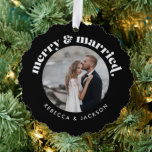 Merry Married Black Wedding Photo Christmas Tree Decoration Card<br><div class="desc">Merry Married Black Wedding Photo Christmas Ornament Card</div>