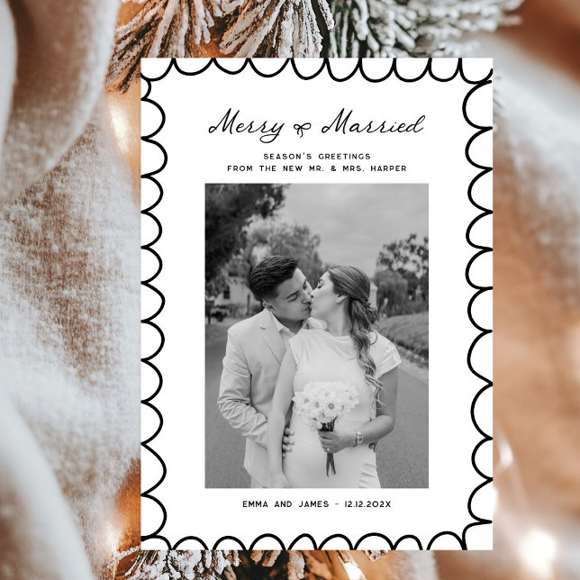 Merry & Married Bow Photo Christmas Newlyweds Holiday Card (Creator Uploaded)