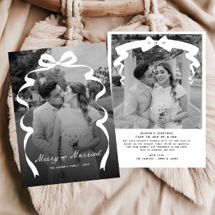 Merry & Married Bow Photo Christmas Newlyweds Holiday Card
