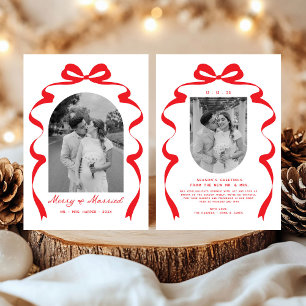 Merry & Married Bow Photo Christmas Newlyweds Holiday Card