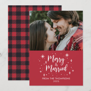Merry & Married buffalo plaid christmas photo card