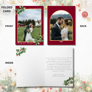 Merry & Married Burgundy 2 Photo Folded Christmas Holiday Card