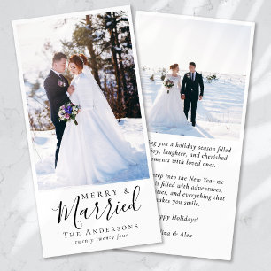 Merry & Married Calligraphy Photo Christmas Holiday Card