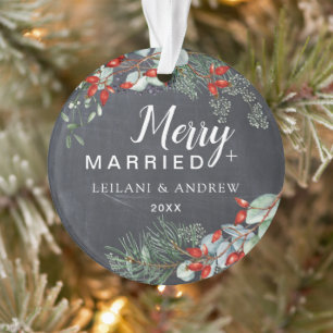 Merry Married Chalkboard Berry Foliage Ornament