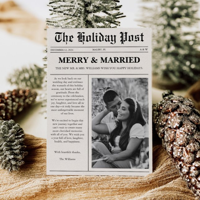 Merry & Married Christmas Newspaper Holiday Card (Creator Uploaded)