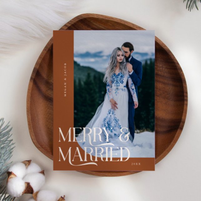 Merry & Married Christmas Wedding Photo Terracotta Holiday Card (Creator Uploaded)