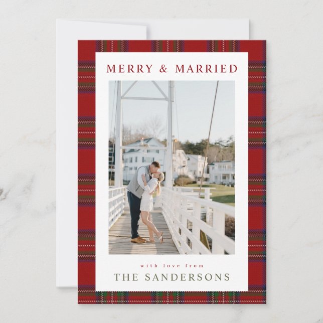Merry & Married Classic Tartan Holiday Card (Front)