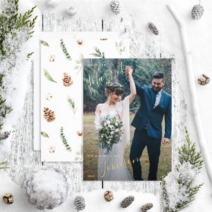 Merry & Married Cotton Winter Wedding Photo Foil Holiday Card