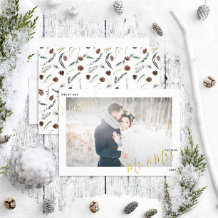 Merry & Married Dusty Winter Wedding Photo Foil Holiday Card