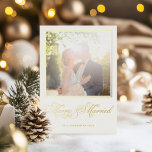 Merry & Married Elegant Calligraphy Photo Foil Holiday Card<br><div class="desc">Celebrate your first holiday season as a newlywed couple with our exquisite Merry & Married Real Foil Holiday Card. This card is a stunning way to share your joy and warm wishes with family and friends during this festive time of year. The card is elegantly embellished with real foil accents,...</div>