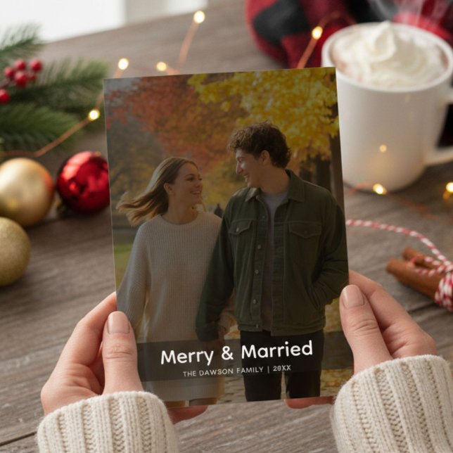 Merry & Married Elegant Photo Christmas card (Creator Uploaded)