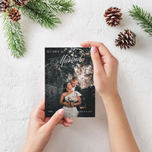 Merry & Married Elegant Script Photo Holiday Card