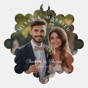 Merry & Married!  Elegant, Simpel, Photo Tree Decoration Card