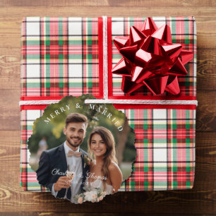 Merry & Married! Elegant, Simpel, Photo Tree Decoration Card